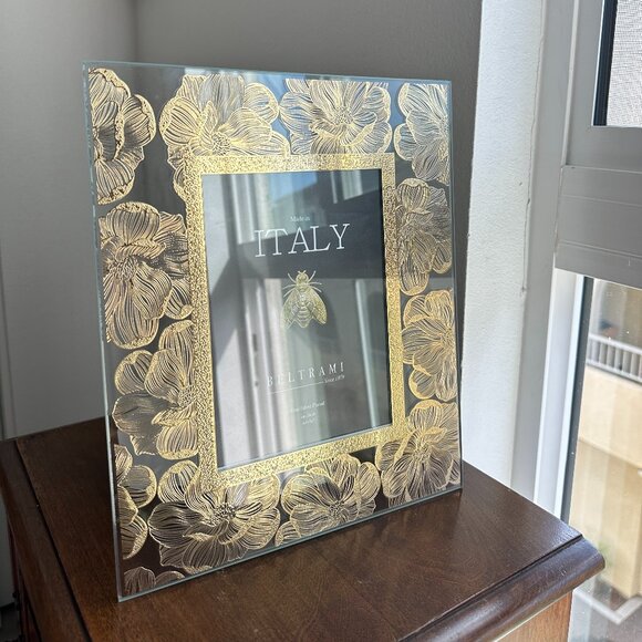 NEW - Beltrami Italy Gold Floral Real Silver Plated 5 x 7 Picture Frame - Picture 1 of 6